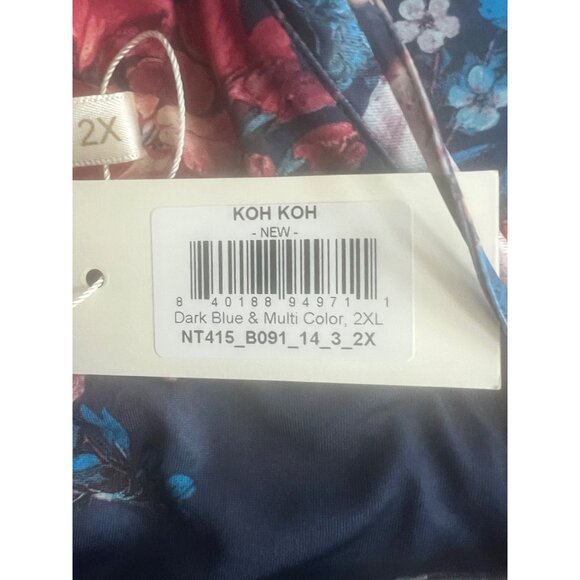 Koh Koh Womens Floral High Neck Maxi Dress Sleeveless Dark Blue Multi-Color 2XL - Picture 4 of 16